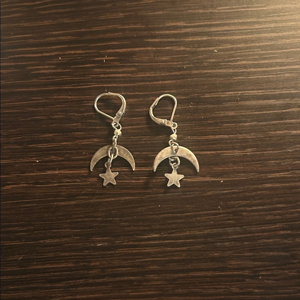 Silver Moon and Star Earrings